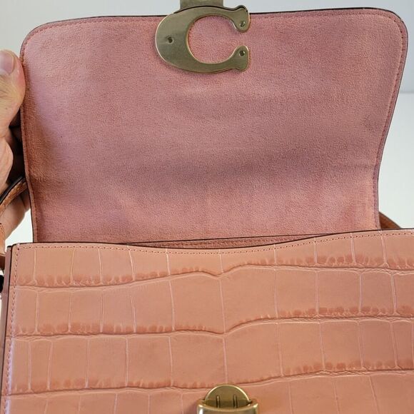 Coach Studio Shoulder Bag Brass Coral Croc Embossed Leather Purse Crossbody - Picture 13 of 16
